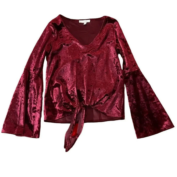 june & hudson Tops - June & Hudson Red Velvet Tie Front Blouse Size Small